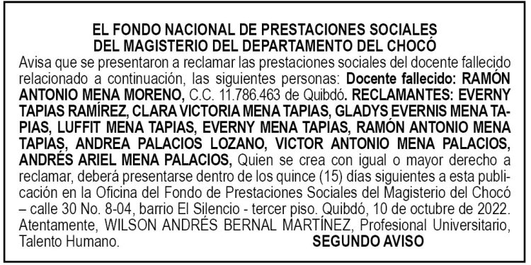 Edicto 2do. aviso Ramón Antonio Mena Moreno