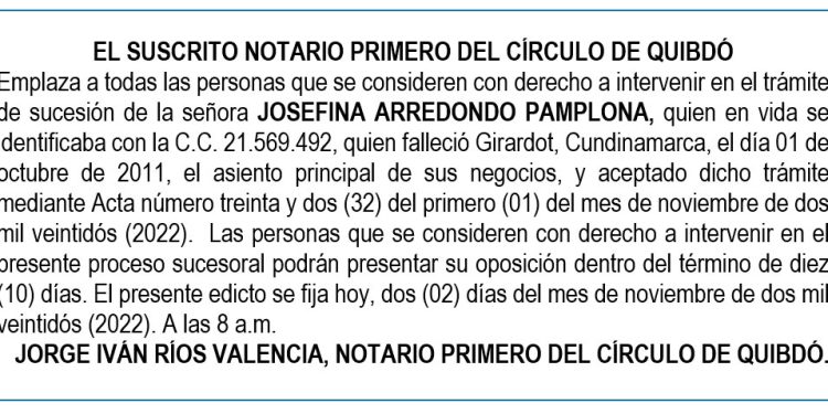 Edicto Josefina Arredondo Pamplona