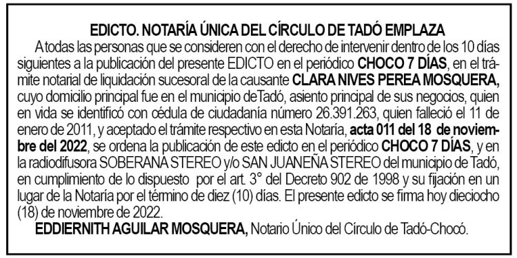 Edicto Clara Nives Perea Mosquera