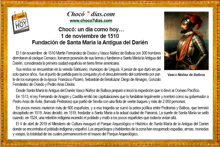 Choc&oacute; un d&iacute;a como hoy nov 1 Fundaci&oacute;n Sta. Ma. La Antigua del Dari&eacute;n