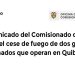 Comunicado del Comisionado de Paz sobre el cese de fuego de dos grupos armados que operan en Quibdó