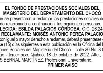 Edicto 1er. aviso Esilda Palacios Córdoba
