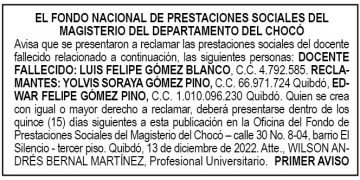 Edicto 1er. aviso Luis Felipe Gómez Blanco