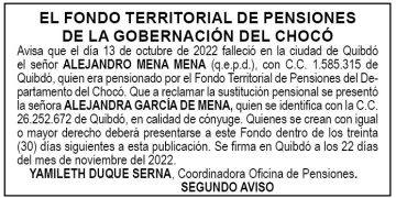 Edicto 2do. aviso Alejandro Mena Mena