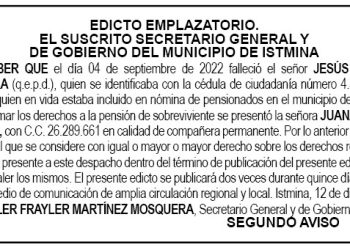 Edicto 2do. aviso Jesús Antonio Mosquera