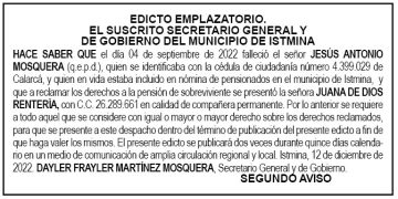 Edicto 2do. aviso Jesús Antonio Mosquera