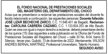 Edicto 2do. aviso José Lizar Becheche Zarco