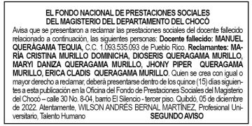 Edicto 2do. aviso Manuel Querágama Tequia