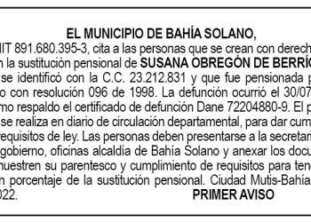 Edicto 1er. aviso Susana Obregón de Berrío