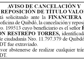 Pérdida CDT. Édgar Gastón Restrepo Torres.