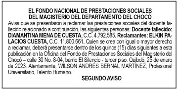 Edicto 2do. aviso. Diamantina Mena de Cuesta.