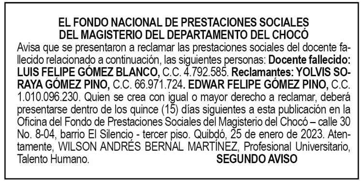 Edicto 2do. aviso Luis Felipe Gómez Blanco
