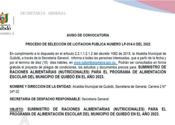$ 12.478 millones para alimentación escolar en Quibdó