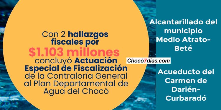 Irregularidades en Plan de Agua del Chocó: dos hallazgos fiscales por $1.103 millones
