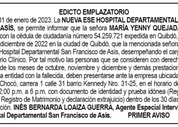 Edicto 1er. aviso María Yenny Quejada Urrutia