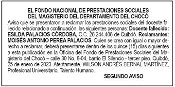 Edicto 2do. aviso Esilda Palacios Córdoba