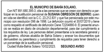Edicto 2do. aviso Susana Obregón de Berrío