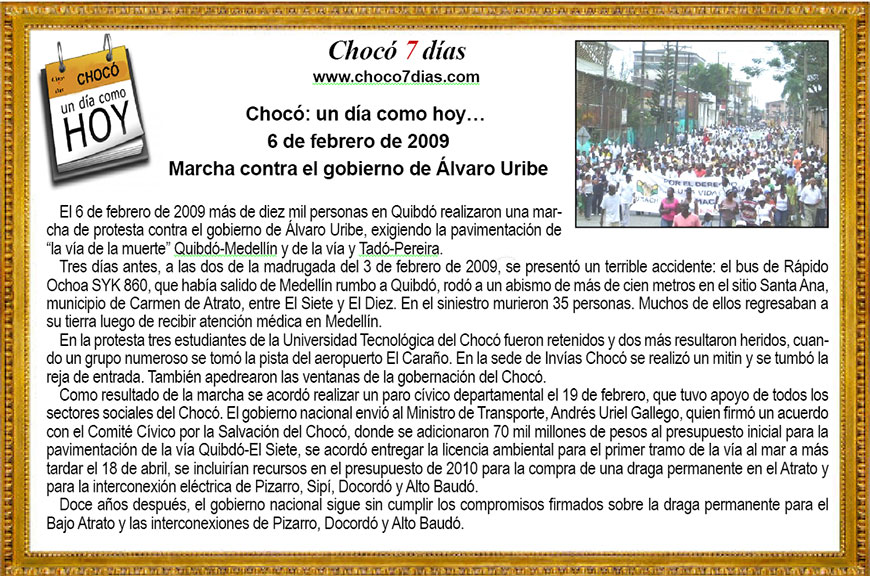 &oacute;: un d&iacute;a como hoy&hellip; 6 de febrero de 2009. Marcha contra el gobierno de &Aacute;lvaro Uribe.