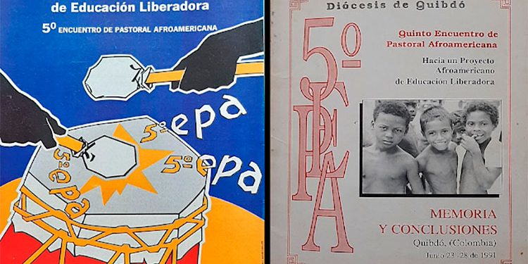 El precioso afiche del 5° EPA es obra del artista Fredy Sánchez Caballero. La portada del documento de Memoria y Conclusiones fue diseñada por el entonces Obispo de Quibdó y gran auspiciador del Encuentro, Monseñor Jorge Iván Castaño Rubio. FOTOS: Julio César U. H.