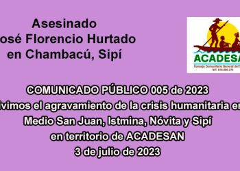 Asesinado José Florencio Hurtado en Chambacú, Sipí