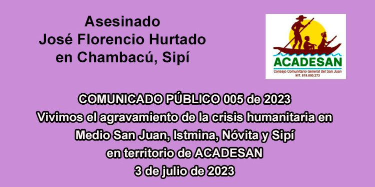 Asesinado José Florencio Hurtado en Chambacú, Sipí