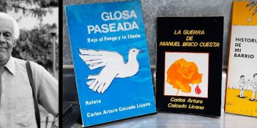 Licona y los tres trabajos literarios más representativos de su obra. FOTOS: Archivo y Julio César U. H.