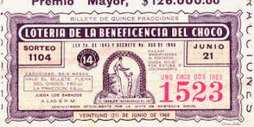 ★Creada a principios de la década de 1940, la Lotería del Chocó llegó a ser tan productiva que con los recursos que proveyó se construyeron edificios públicos que renovaron la estructura urbana de Quibdó, y se atendieron necesidades de la población, que de otra manera jamás habrían sido atendidas. Fue liquidada en el año 2007, por su impagable deuda con el sistema de salud. FOTO: Mercado Libre.