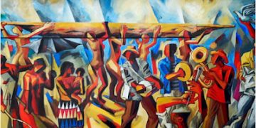 Fragmento del Mural "Historia de la Ley 70", de Fredy Sánchez Caballero, en la Universidad Claretiana de Quibdó.