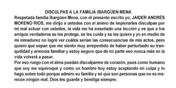 Disculpas a la familia Ibargüen Mena