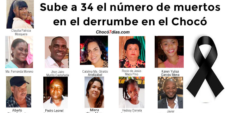 Sube a 34 el número de muertos en el derrumbe en el Chocó