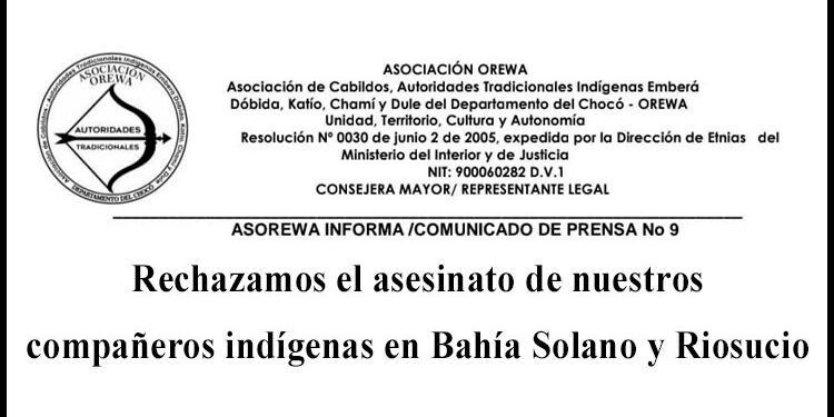 Denuncian el asesinato de tres indígenas en el Chocó