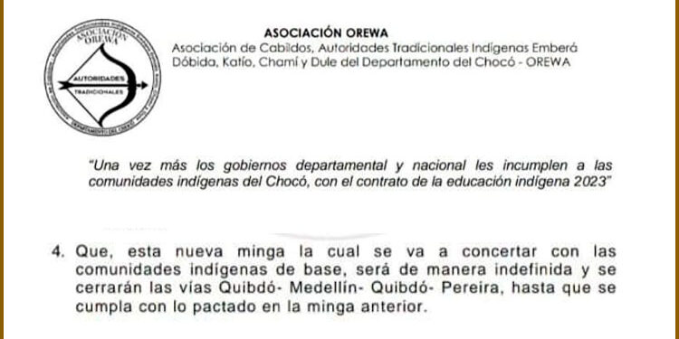 Minga indígena el 7 de mayo porque la gobernación nos incumplió: Orewa