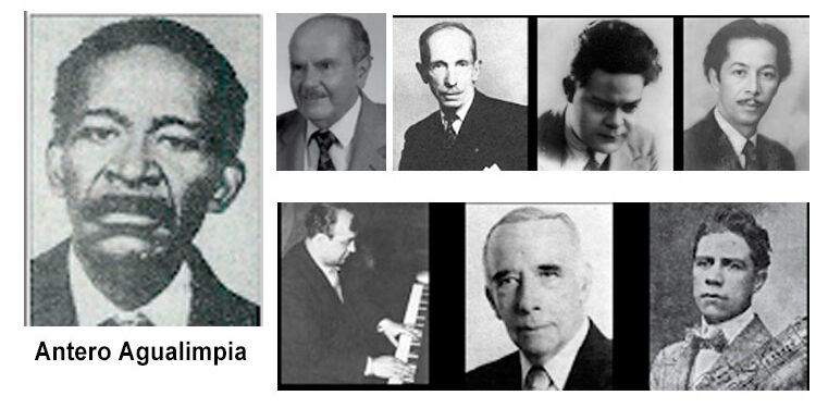 El trabajo original de Antero Agualimpia en Tío Guachupecito fue la base del poema sinfónico del mismo nombre, compuesto por el insigne maestro vallecaucano Santiago Velasco Llanos. Las obras de Velasco, Guillermo Uribe Holguín, Antonio María Valencia, Adolfo Mejía, Oriol Rangel, Luis Carlos Figueroa y Luis A. Calvo son fundamentales en el desarrollo de la música clásica colombiana. FOTOS: Grupo Interdís, Universidad Nacional de Colombia-Sede Medellín, con excepción de Antero Agualimpia (Archivo El Guarengue).