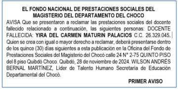 Edicto 1er. aviso Yira del Carmen Maturín Palacios