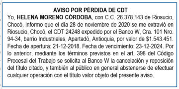 Pérdida CDT. Helena Córdoba Moreno.