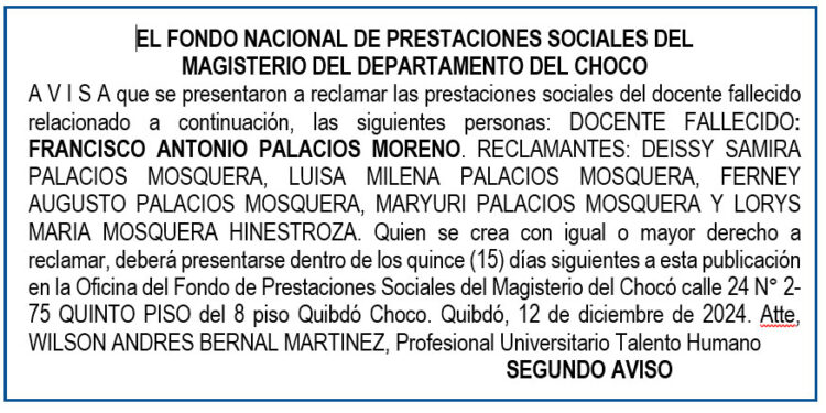 Edicto 2do. aviso Francisco Antonio Palacios Moreno