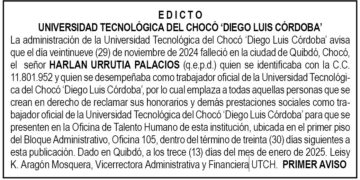 Edicto 1er. aviso Harlan Urrutia Palacios