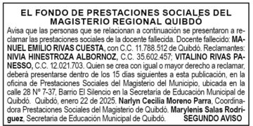Edicto 2do. aviso Manuel Emilio Rivas Cuesta