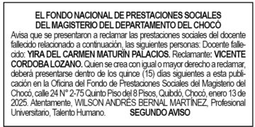 Edicto 2do. aviso Yira del Carmen Maturín Palacios