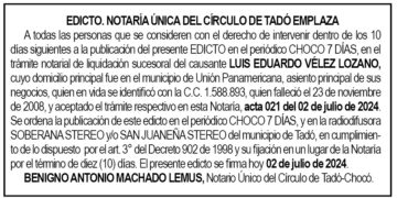 Edicto Luis Eduardo Vélez Lozano