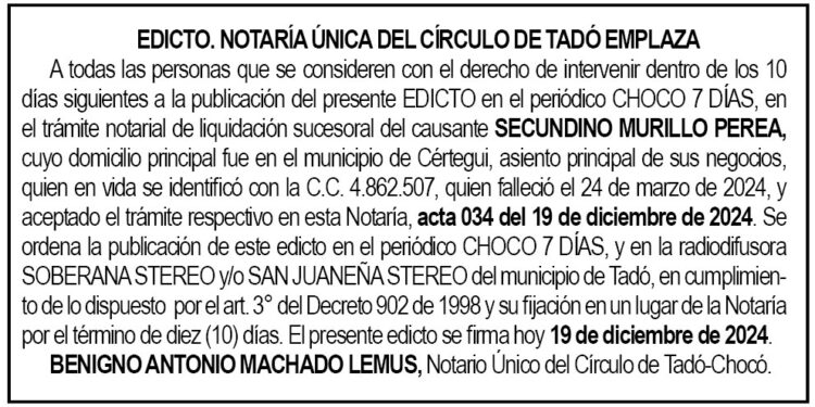 Edicto Secundino Murillo Perea