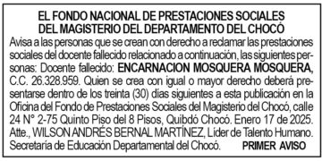 Edicto 1er. aviso Encarnación Mosquera Mosquera