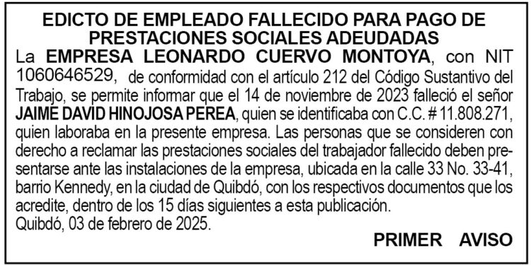Edicto 1er. aviso Jaime David Hinojosa Perea