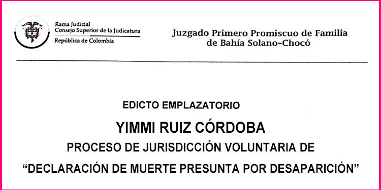 Edicto 1er. aviso Yimmi Ruiz Córdoba