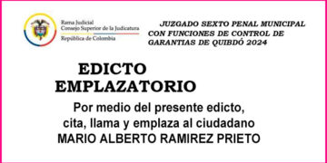 Edicto emplazatorio Mario Alberto Ramírez Prieto