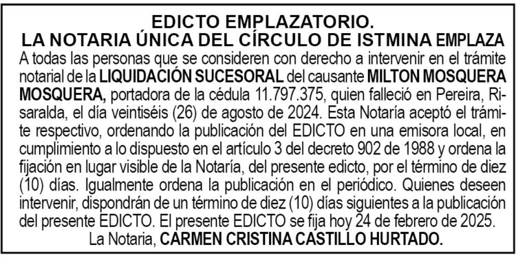 Edicto Milton Mosquera Mosquera
