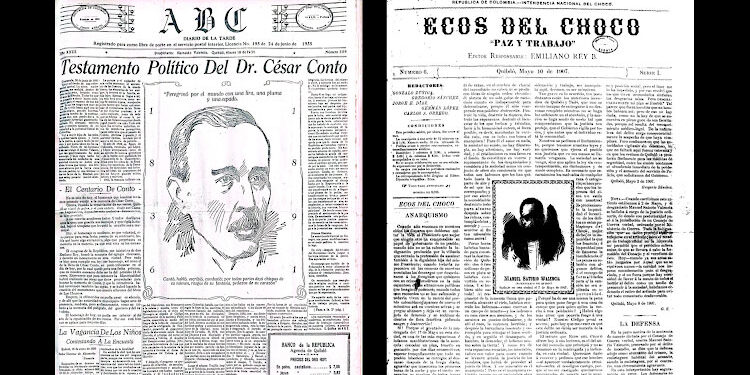 Por las páginas del ABC, de Quibdó, de Reinaldo Valencia, que publicó casi 3.000 ediciones, entre 1913 y 1944; y Ecos del Chocó, de Emiliano Rey B., pasaron las plumas más notables de la intelectualidad chocoana de la primera mitad del siglo XX. FOTOS: Hemeroteca Digital del Chocó.