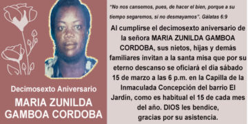 Aniversario 16. María Zunilda Gamboa Córdoba.