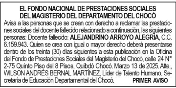 Edicto 1er. aviso Alejandrino Arroyo Alegría