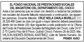Edicto 1er. aviso Cruz Neila Dávila Murillo
